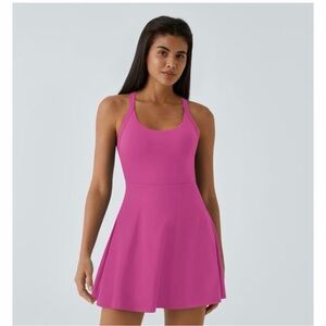 HALARA Bright Pink Halter Athletic Dress built-in shorts